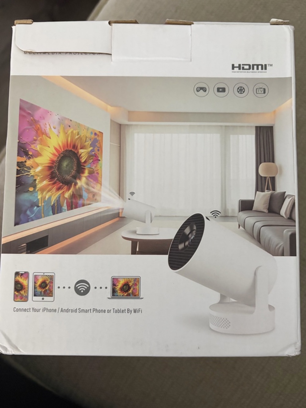 WiFi Mini Smart Projector - White HY300 PRO Projector 4k Support 1080P Full HD - Picture 4 of 6